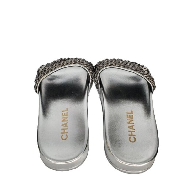 Chanel Metallic CC Chain Embellished Slides - Picture 7 of 9